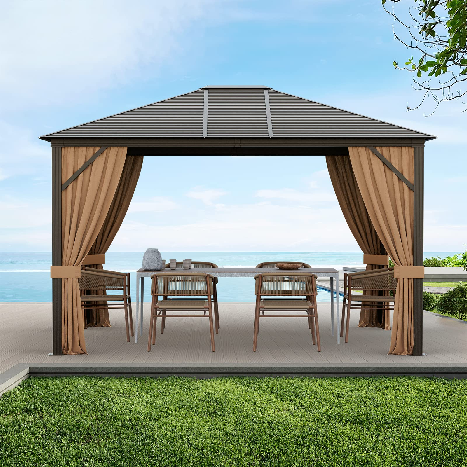 Tangkula 12x10 Ft Hardtop Gazebo, Double-Top Outdoor Gazebo with Galvanized Steel Top